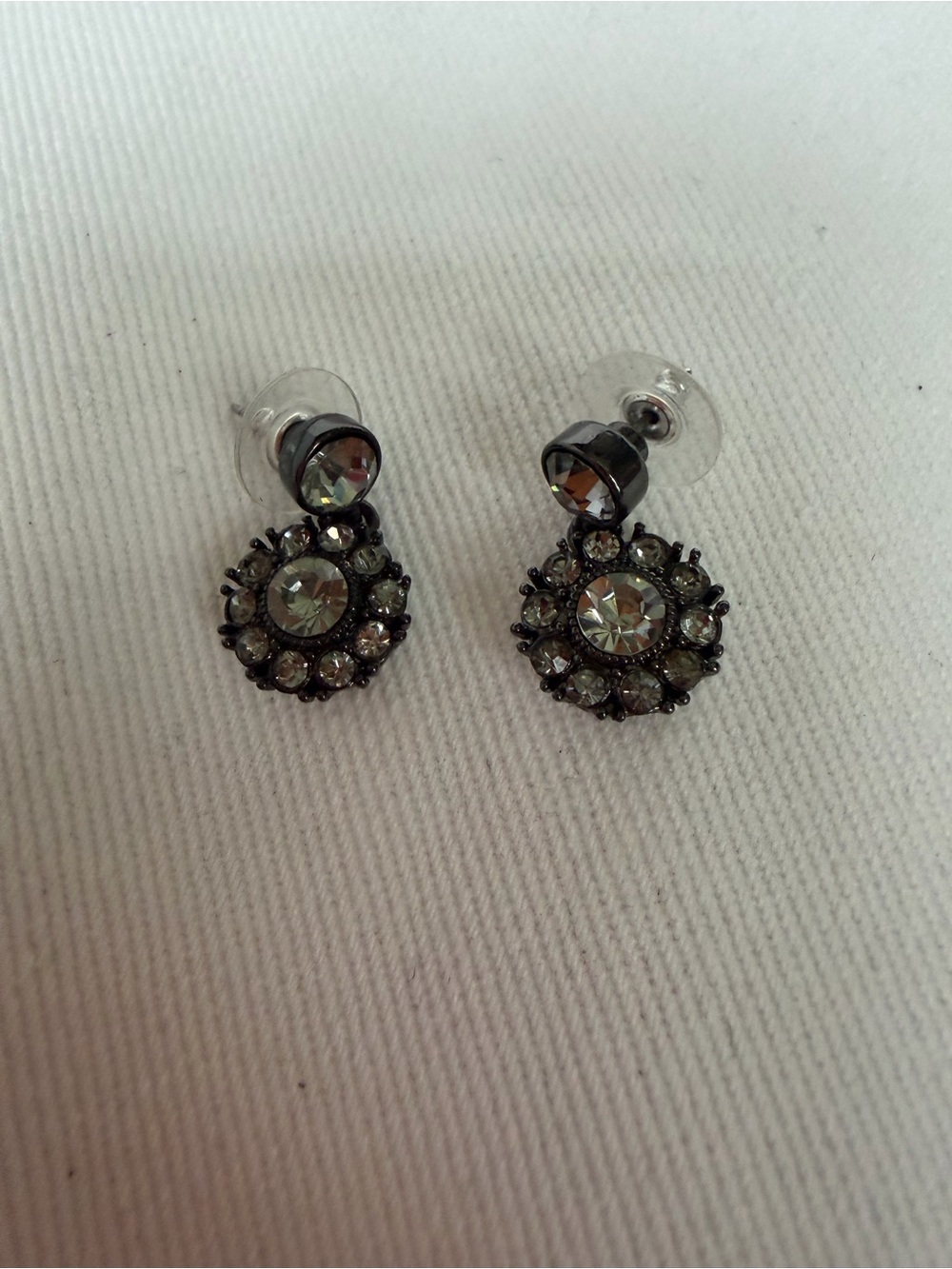 Black Crystal Halo Drop Stud Earrings